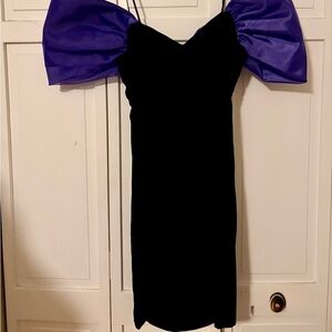 Vintage 1980s Dessy Creations Strapless Cocktail Dress with Oversized Purple Bow